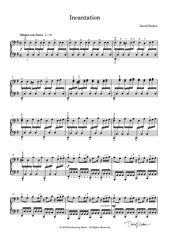 キダム INCANTATION 吹奏楽スコア楽譜 Incantation – Piano Sheet Music in E minor | Advanced – David