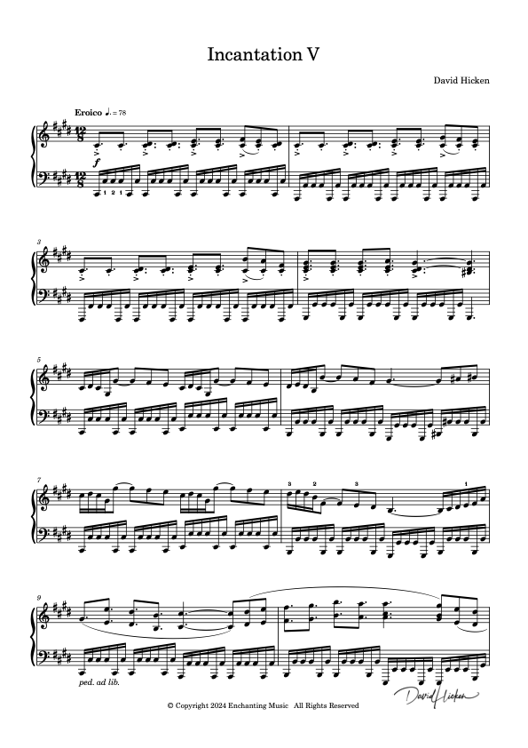 キダム INCANTATION 吹奏楽スコア楽譜 Incantation V – Piano Sheet Music in C sharp minor | Advanced