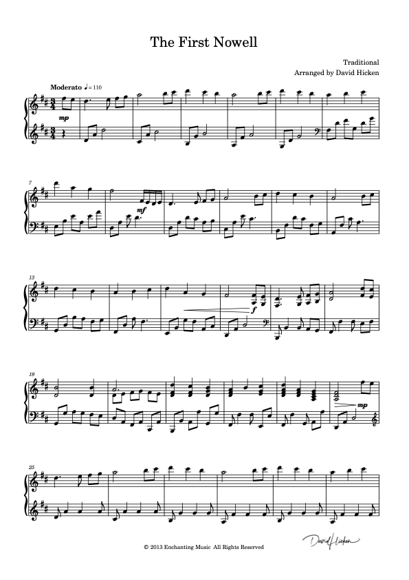 The First Noel Piano Sheet Music | Christmas Piano – David Hicken