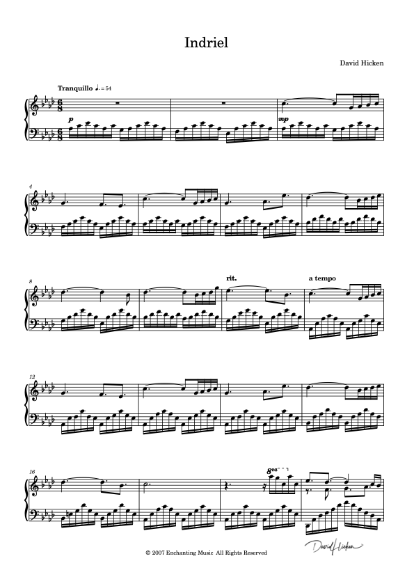 Indriel – Piano Sheet Music in A flat major | Intermediate – David ...